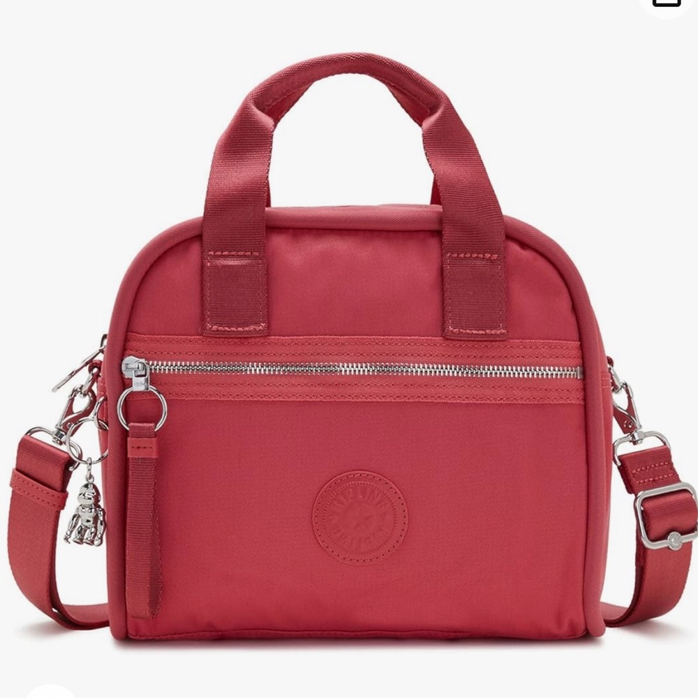 Kipling Coral Red Nylon Crossbody Bag with Top Handles